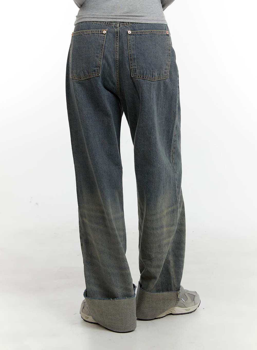 Washed Straight Leg Roll-Up Jeans CA401 - Image 5