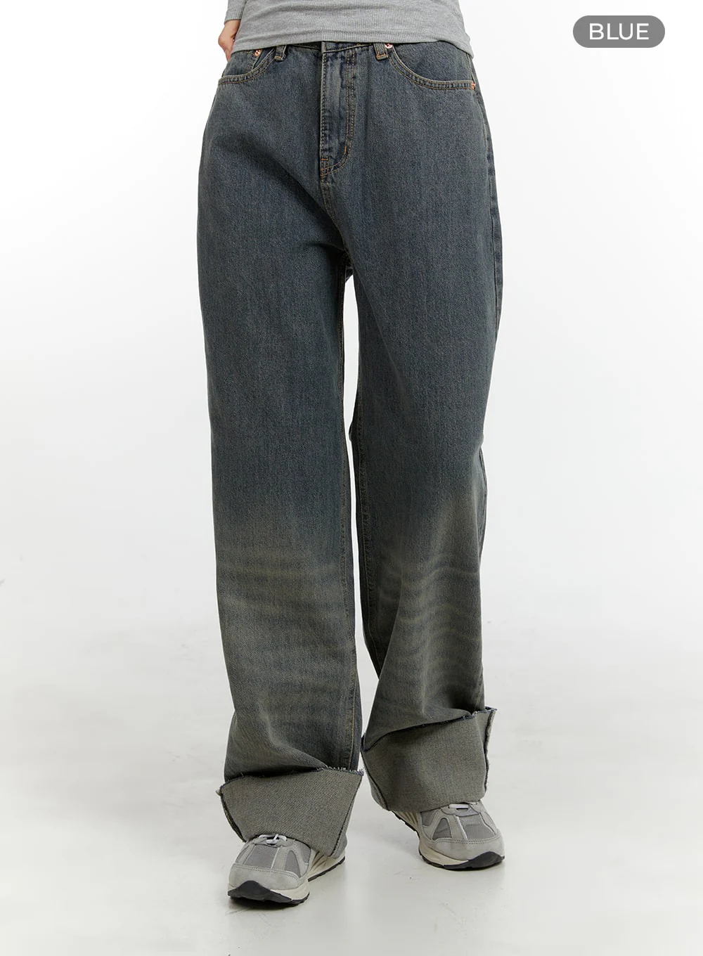 Washed Straight Leg Roll-Up Jeans CA401 - Image 6