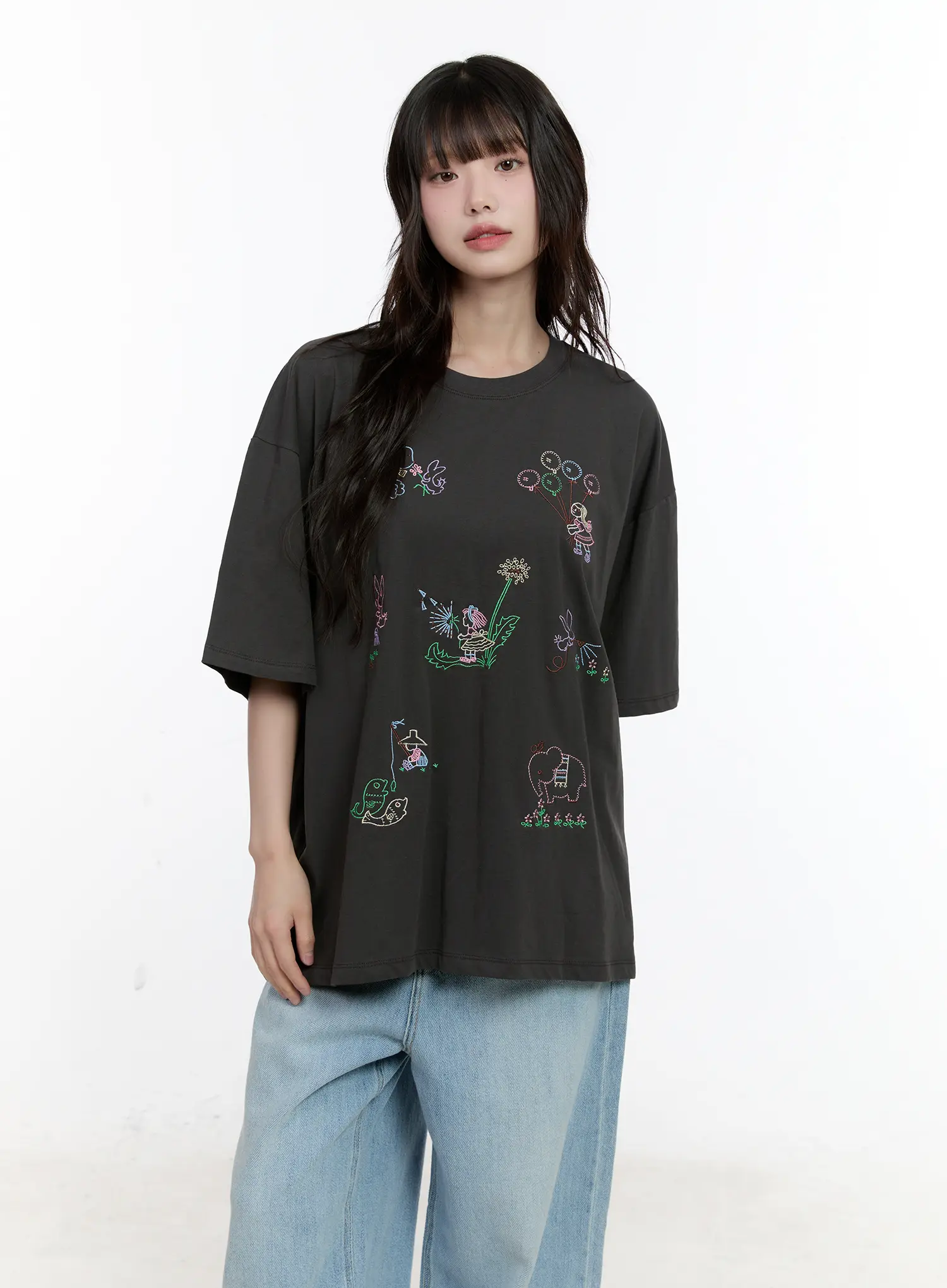 Whimsical Embroidered Oversized T-Shirt CL507 - Image 12