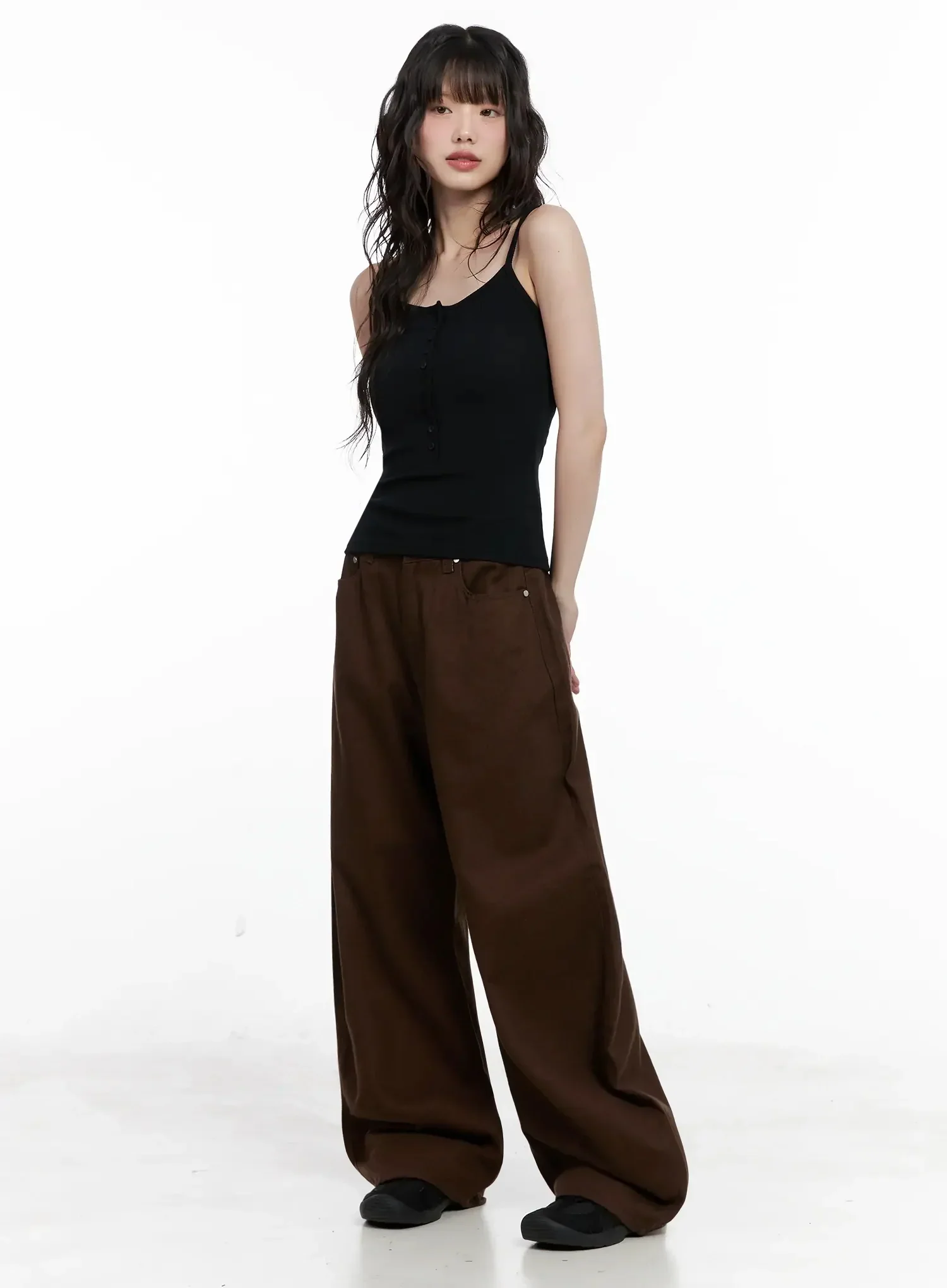 Wide-Leg Brown Cotton Pants IL531 - Image 11
