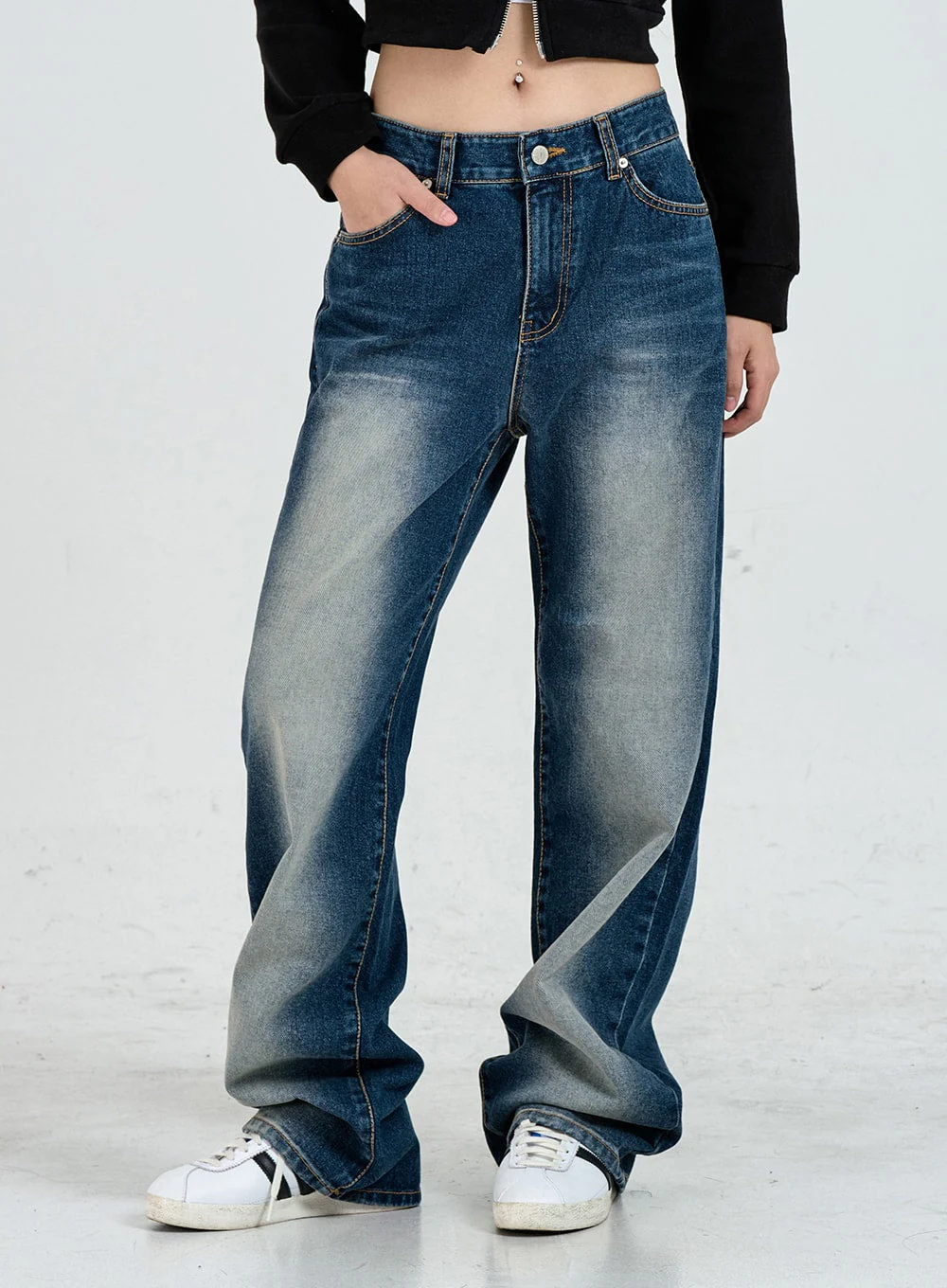 Wide Leg Faded Color Denim Pants CO11 - Image 2