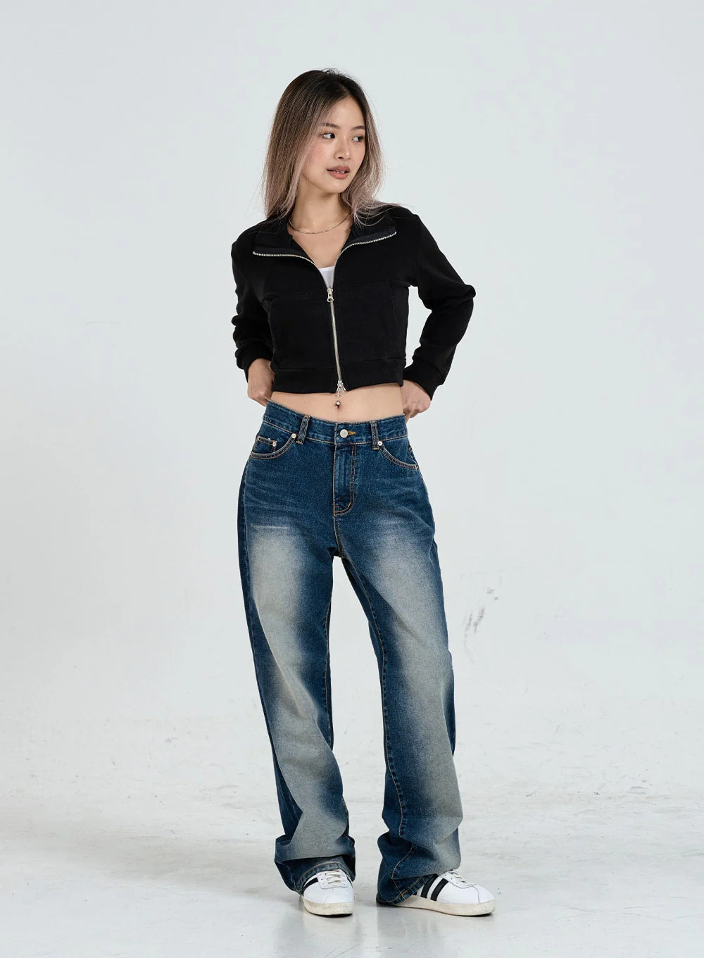 Wide Leg Faded Color Denim Pants CO11 - Image 4