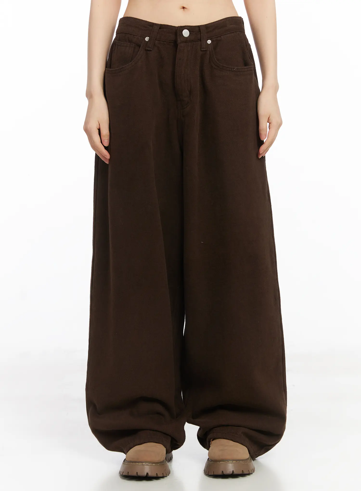 Wide Leg Fleece-Lined Cotton Pants CD531