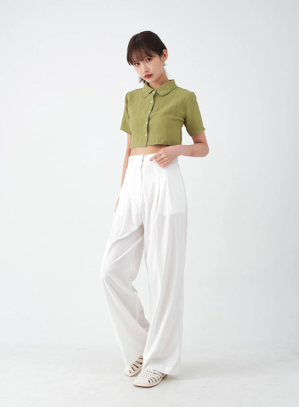 Wide Leg Tailored Pintuck Trousers CM3 - Image 8