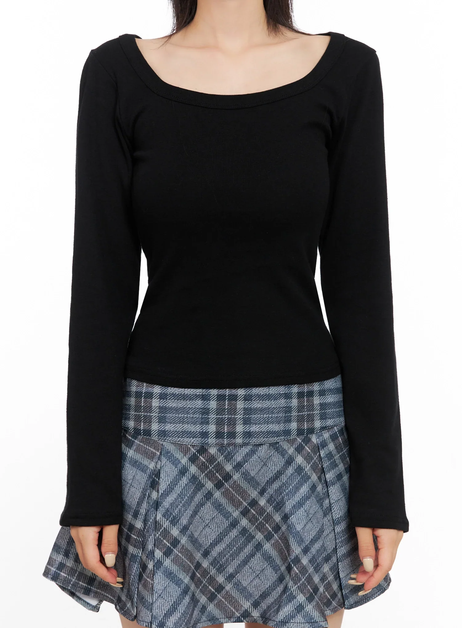 Wide Neck Fitted Long Sleeve Top IS508 - Image 3