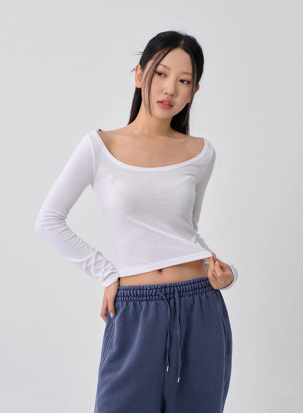 Wide U-Neck Semi Crop T-Shirt CN09 - Image 6