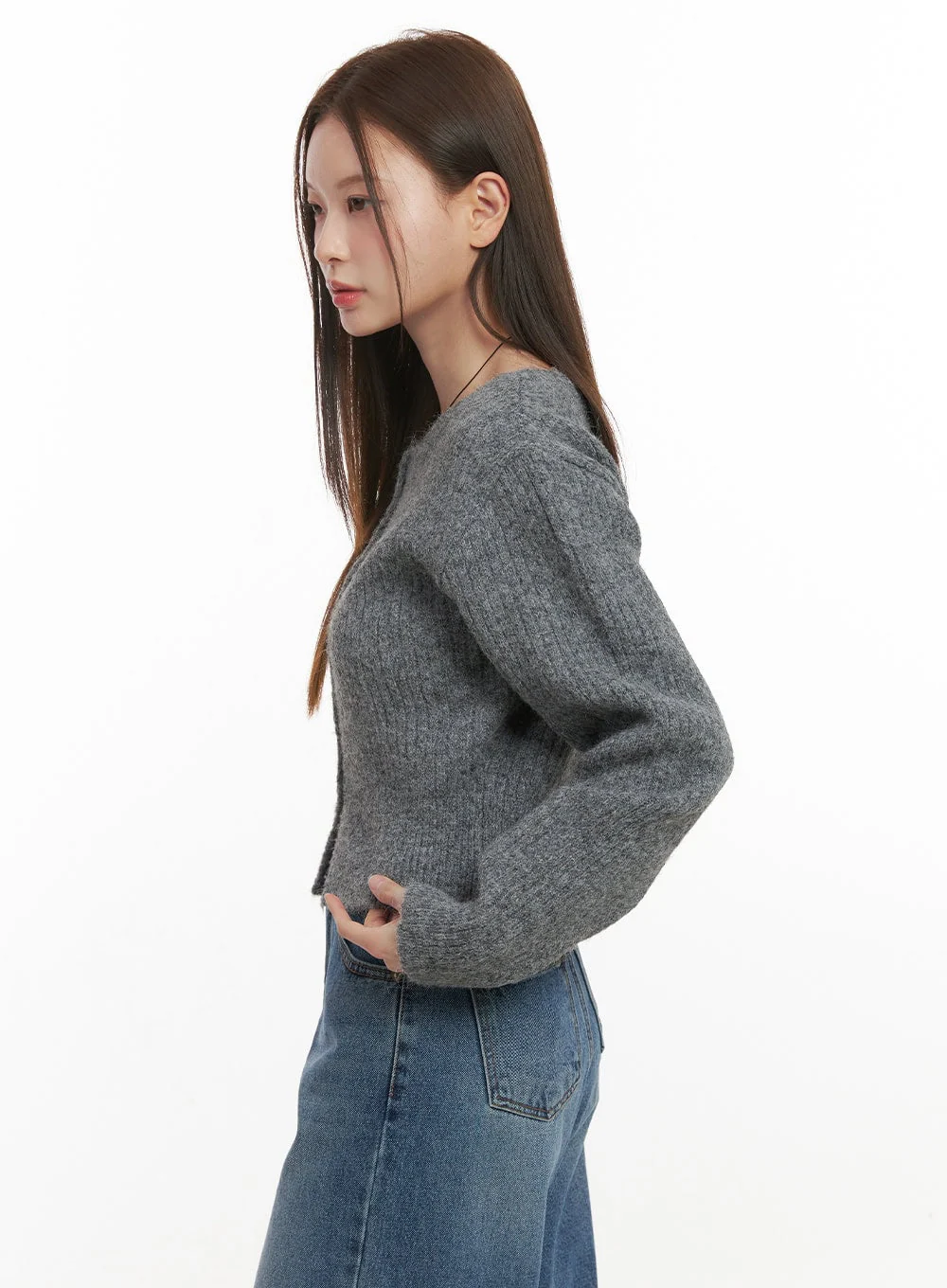 Wool Blend Button-Up Crop Sweater OD417 - Image 6