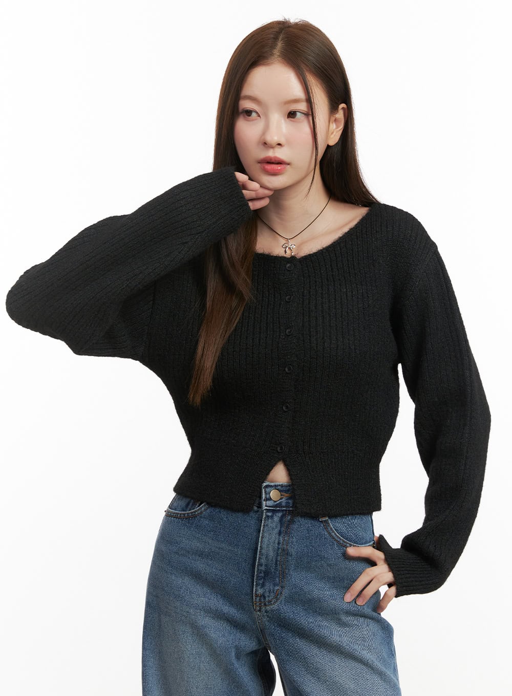 Wool Blend Button-Up Crop Sweater OD417 - Image 9