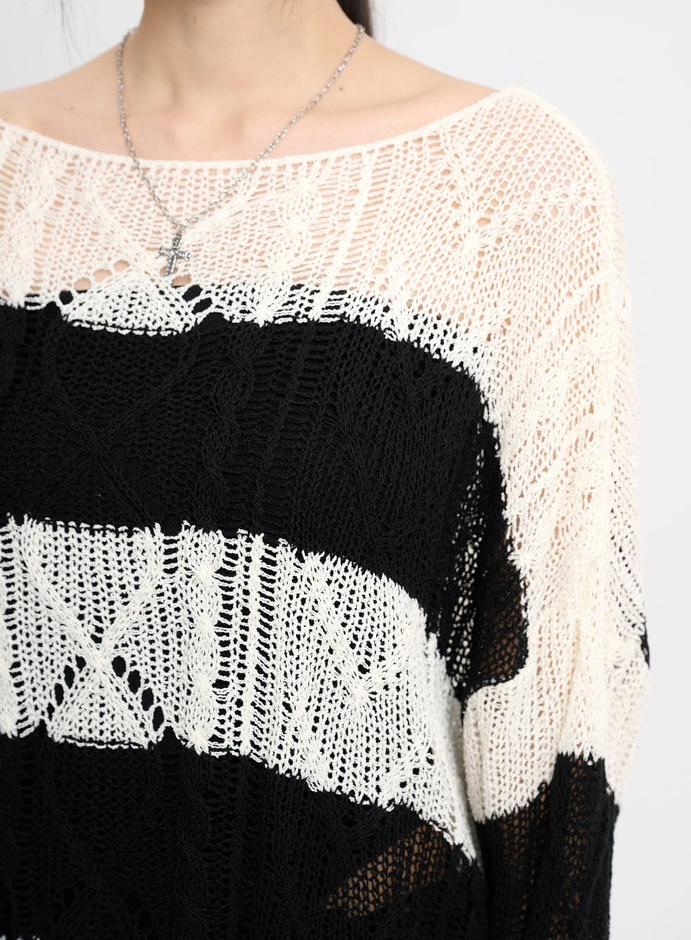 Wool Blend Hollow Out Striped Knit Sweater CM415 - Image 4