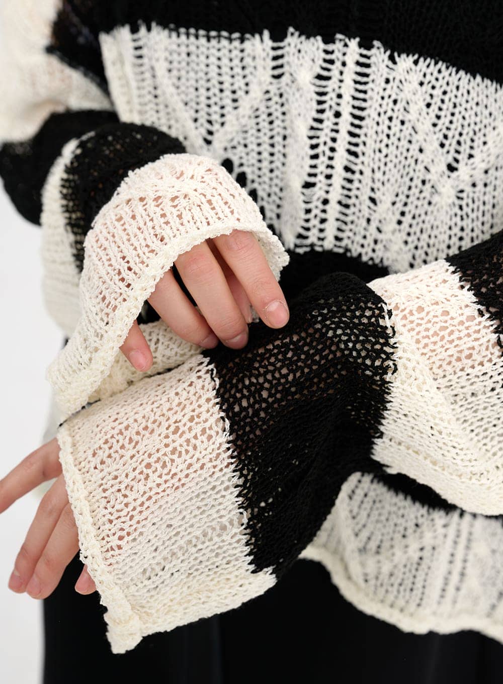 Wool Blend Hollow Out Striped Knit Sweater CM415 - Image 5