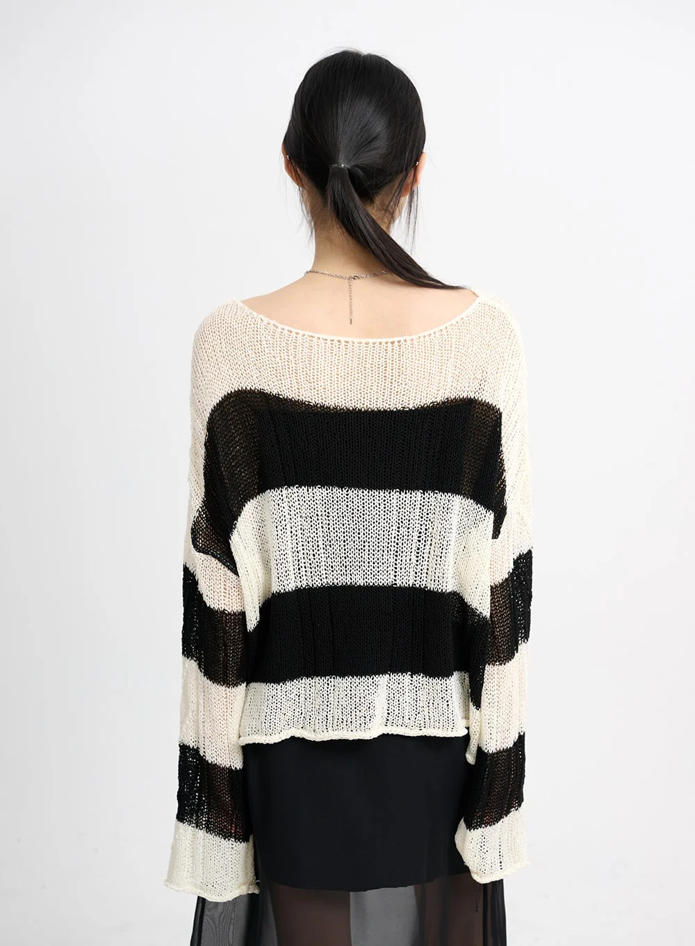 Wool Blend Hollow Out Striped Knit Sweater CM415 - Image 7