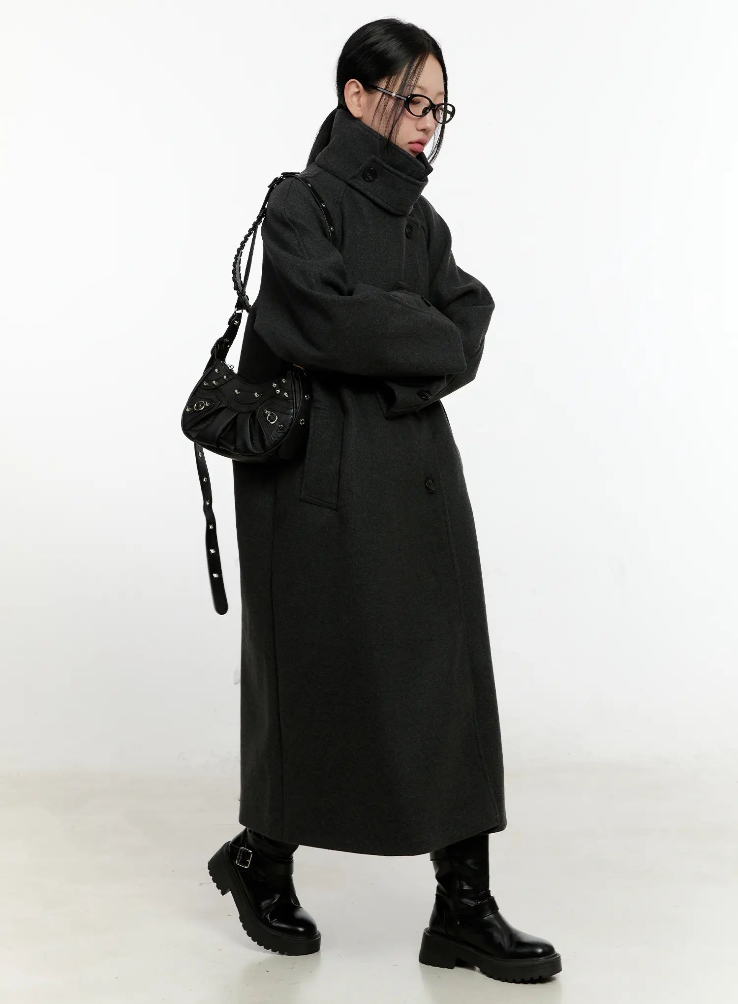 Wool-Blend Turtleneck Long Coat CN506