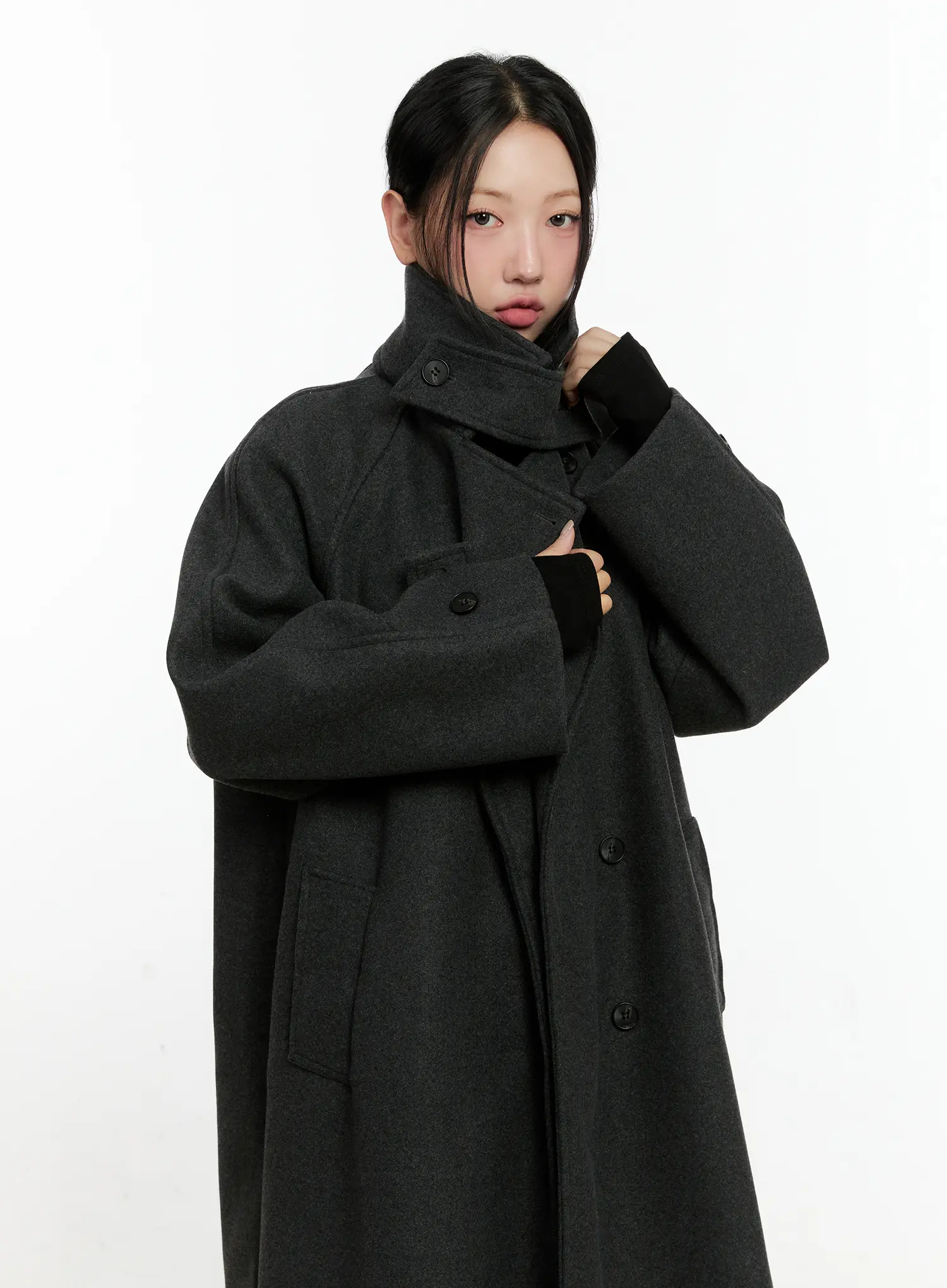 Wool-Blend Turtleneck Long Coat CN506 - Image 11