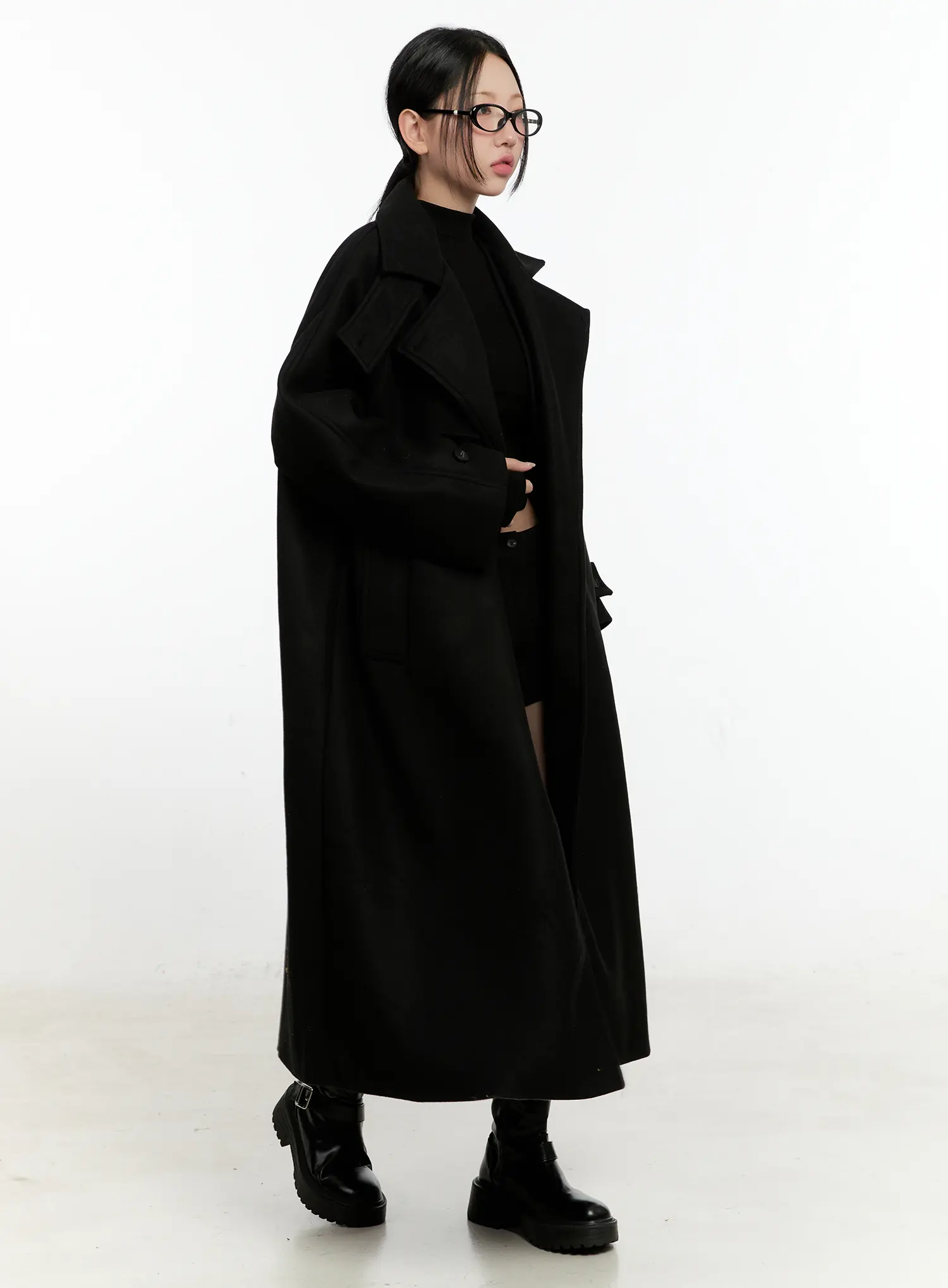 Wool-Blend Turtleneck Long Coat CN506 - Image 12