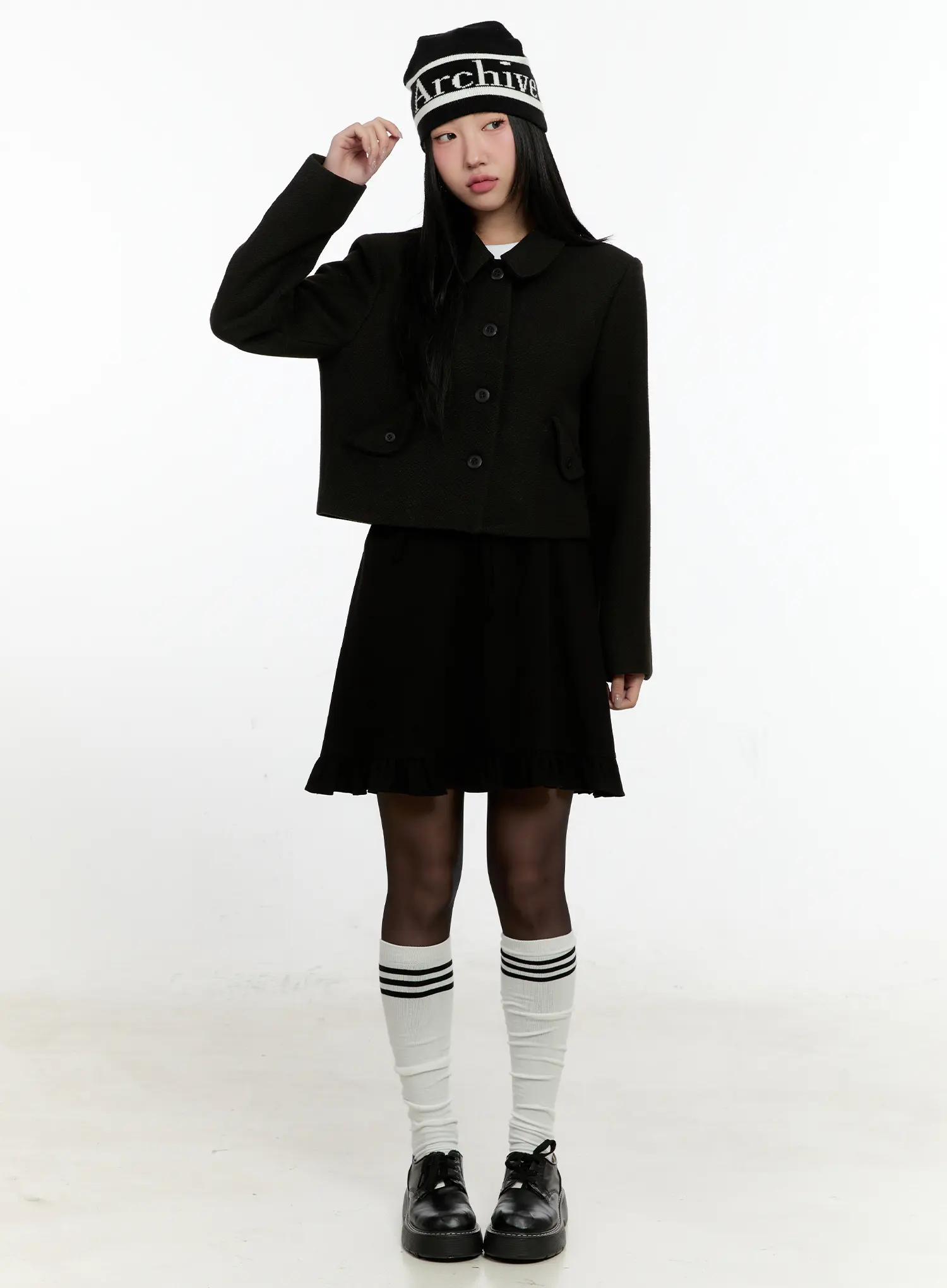 Wool Buttoned Crop Jacket CN506 - Image 3