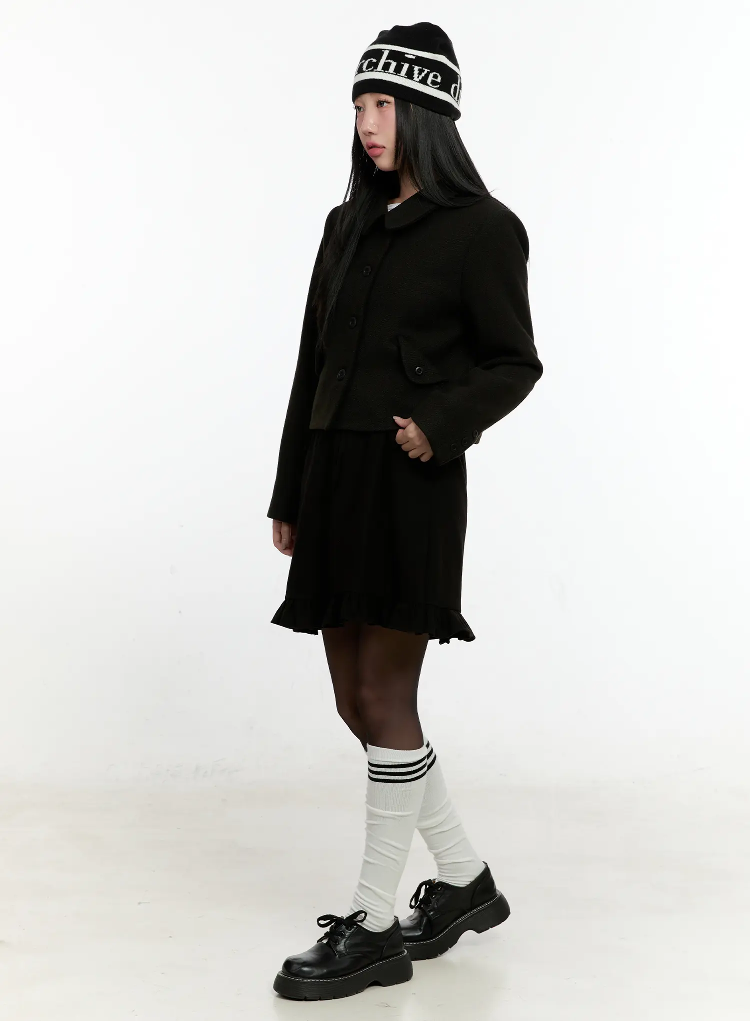 Wool Buttoned Crop Jacket CN506 - Image 4