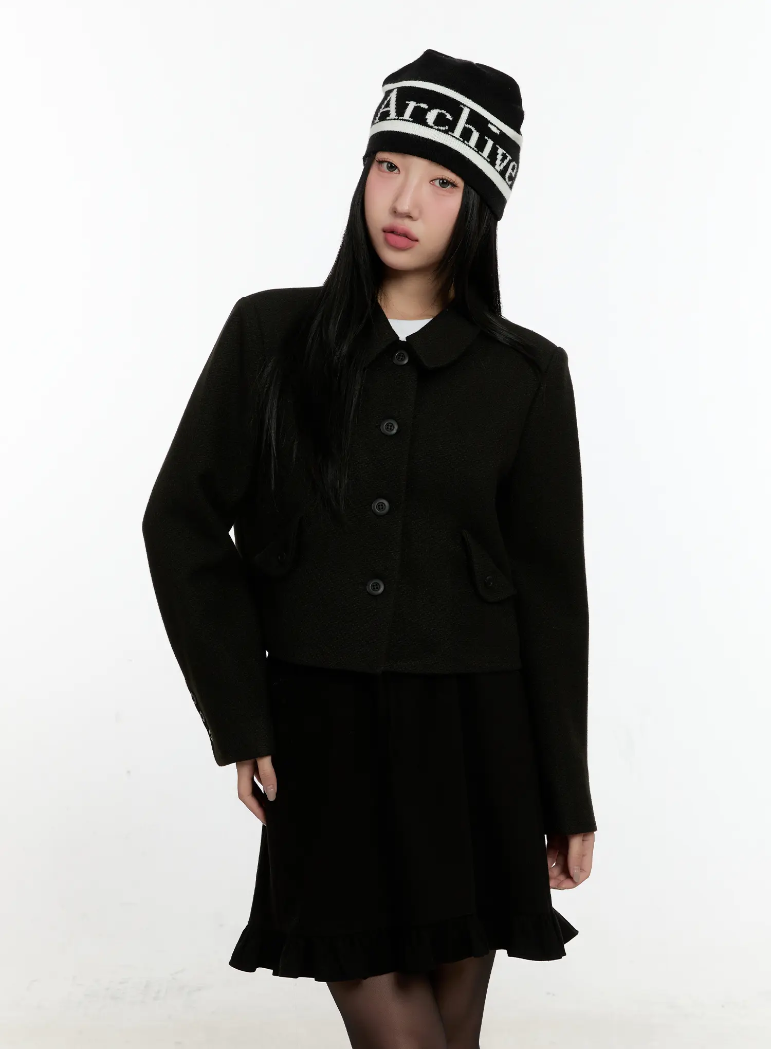 Wool Buttoned Crop Jacket CN506 - Image 9
