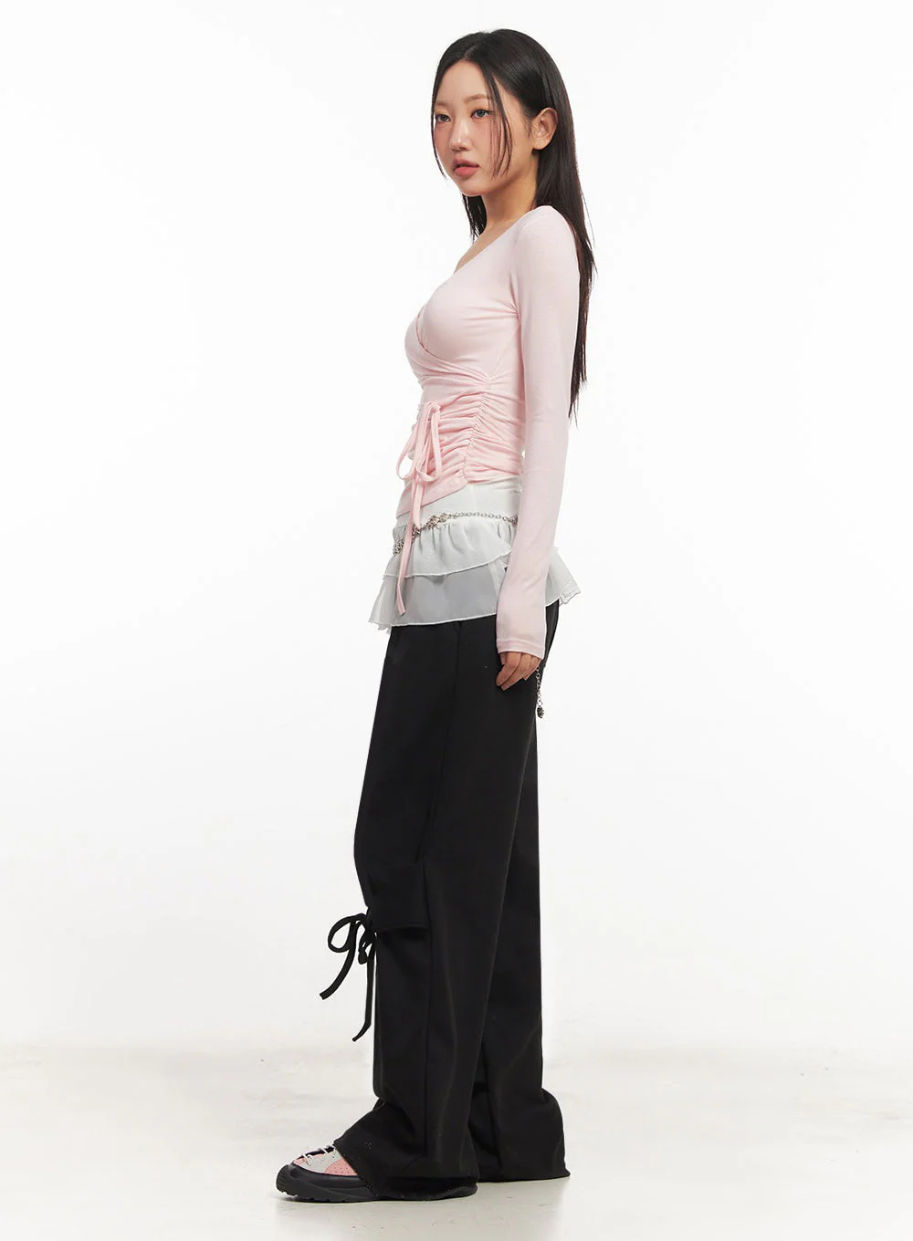 Wrap Shirred Long-Sleeve Crop Top IA524 - Image 10