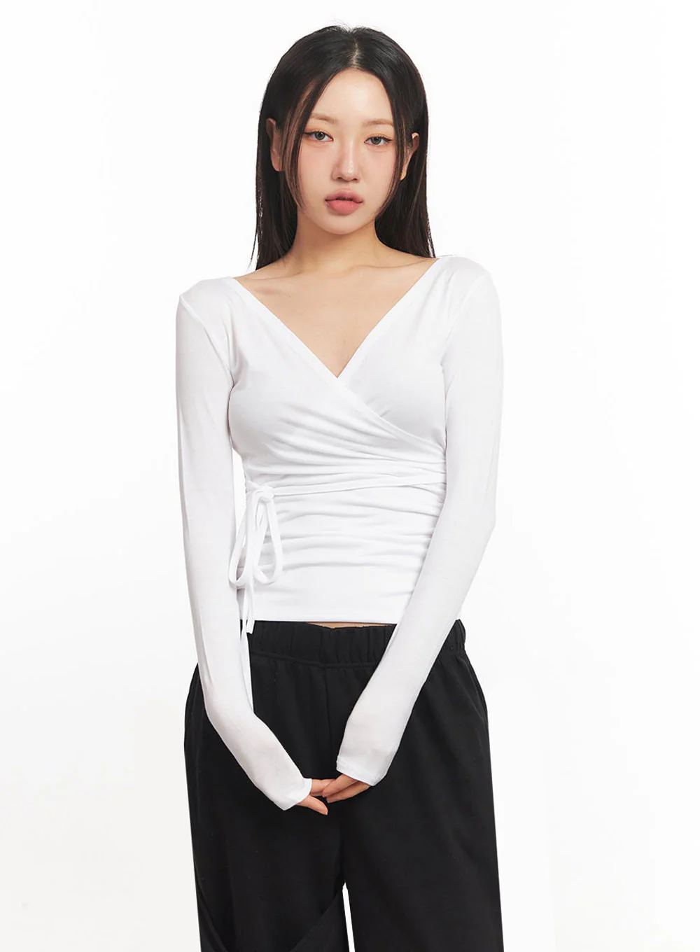 Wrap Shirred Long-Sleeve Crop Top IA524 - Image 13