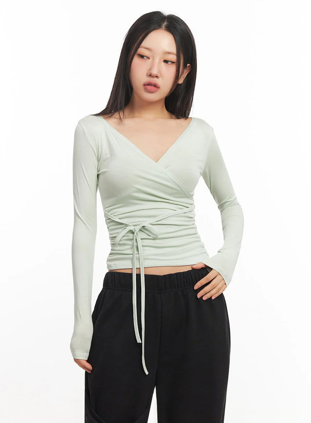 Wrap Shirred Long-Sleeve Crop Top IA524 - Image 14