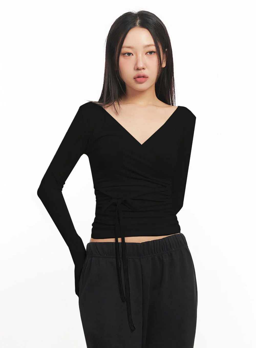 Wrap Shirred Long-Sleeve Crop Top IA524 - Image 15