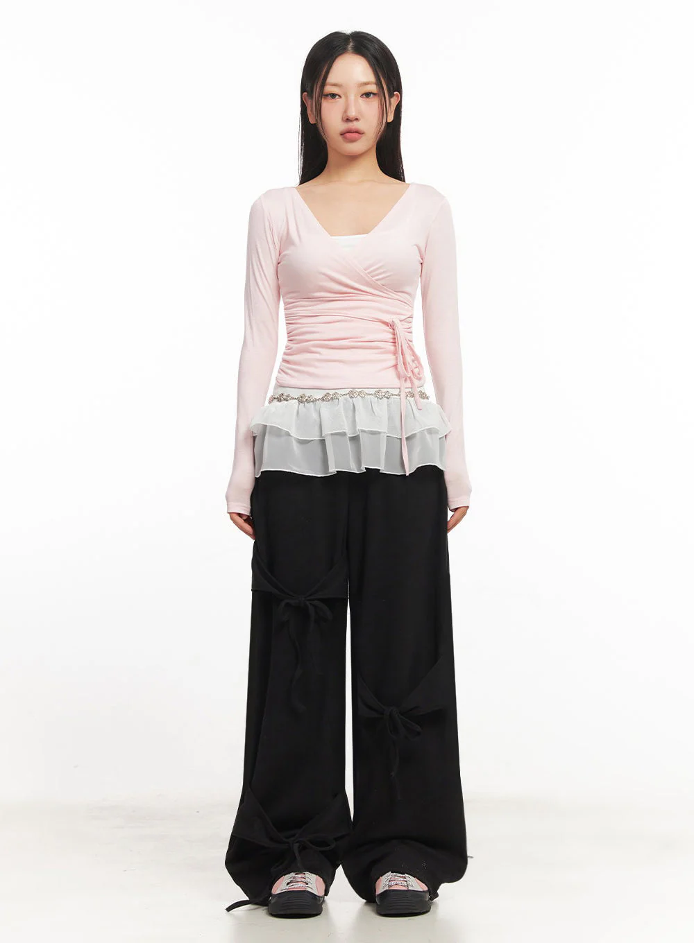 Wrap Shirred Long-Sleeve Crop Top IA524 - Image 5