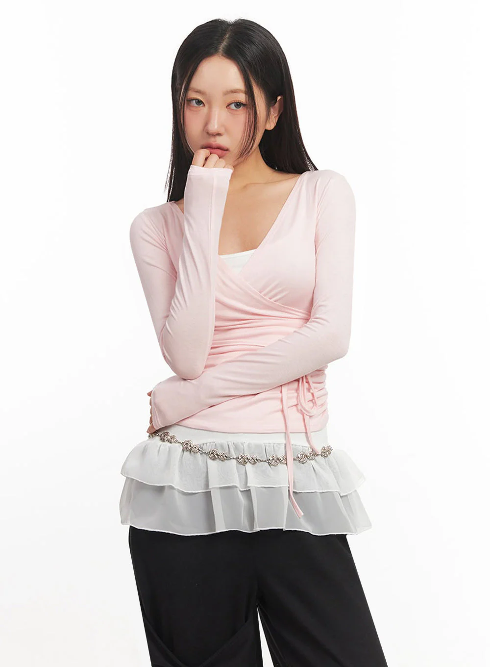 Wrap Shirred Long-Sleeve Crop Top IA524 - Image 6