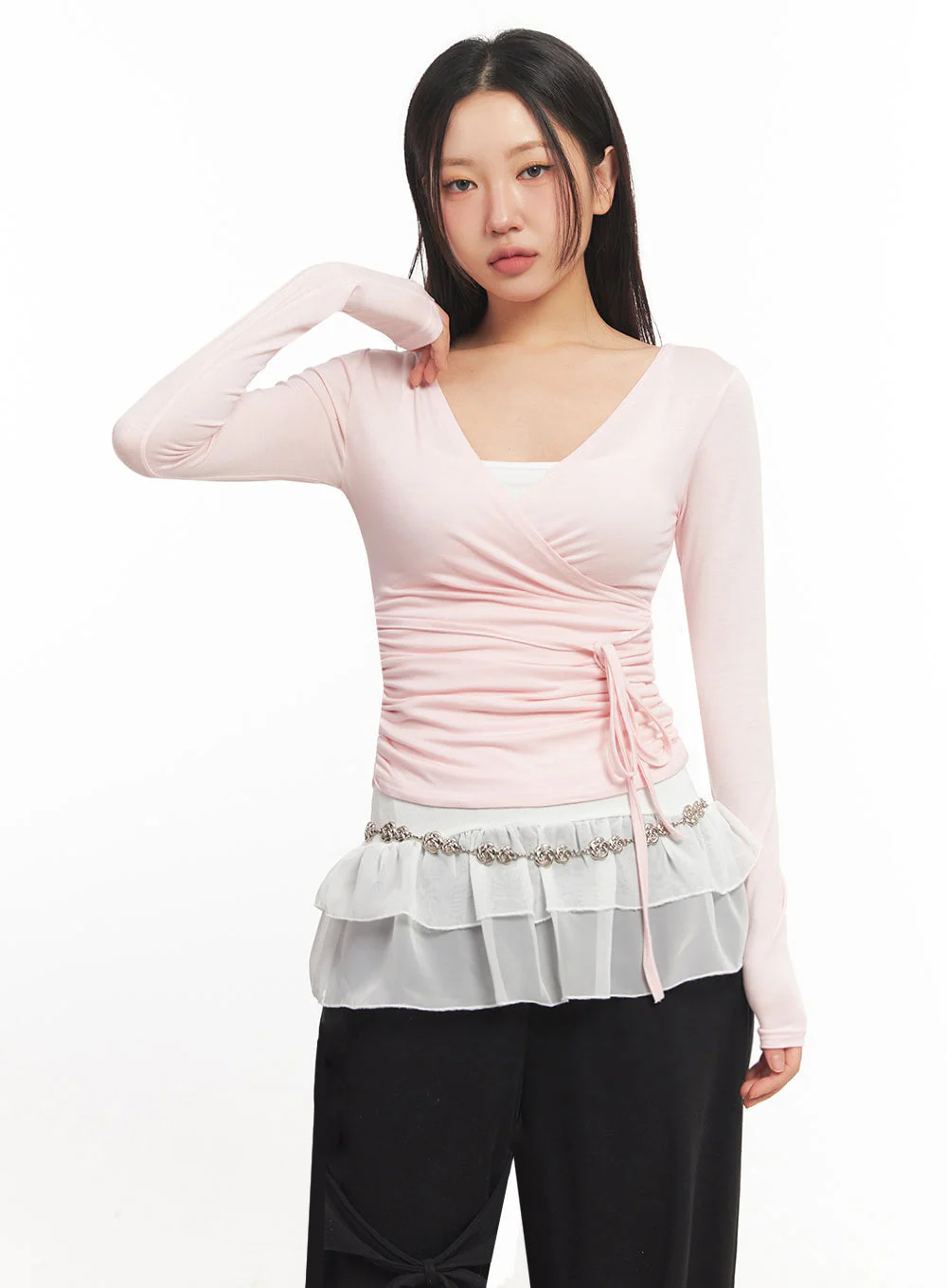 Wrap Shirred Long-Sleeve Crop Top IA524 - Image 7