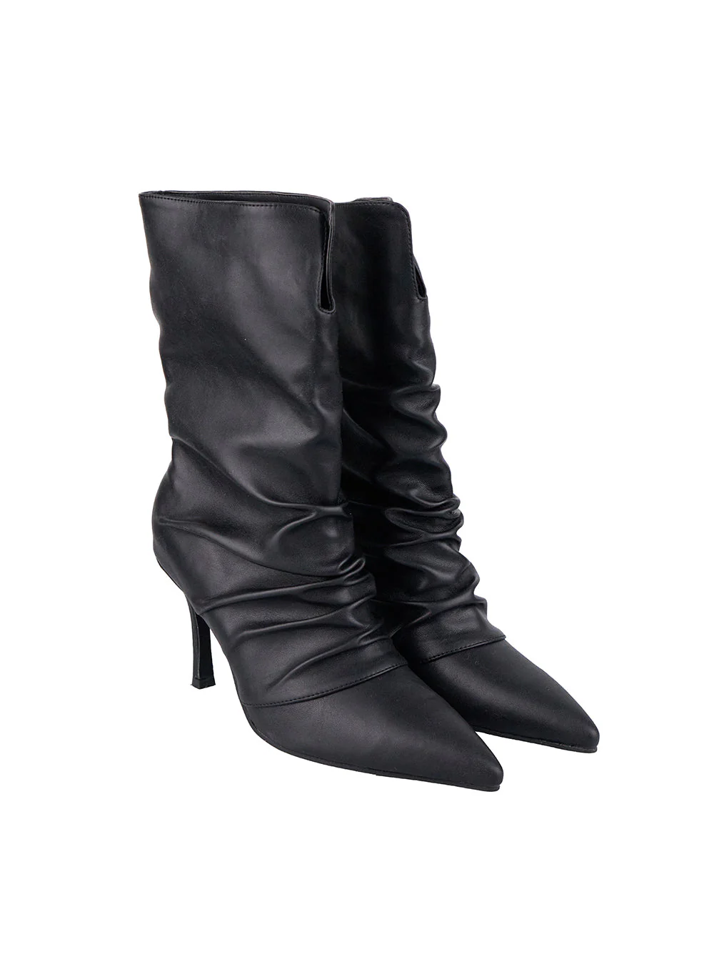 Wrinkled Faux Leather Midi Boots CN419 - Image 12