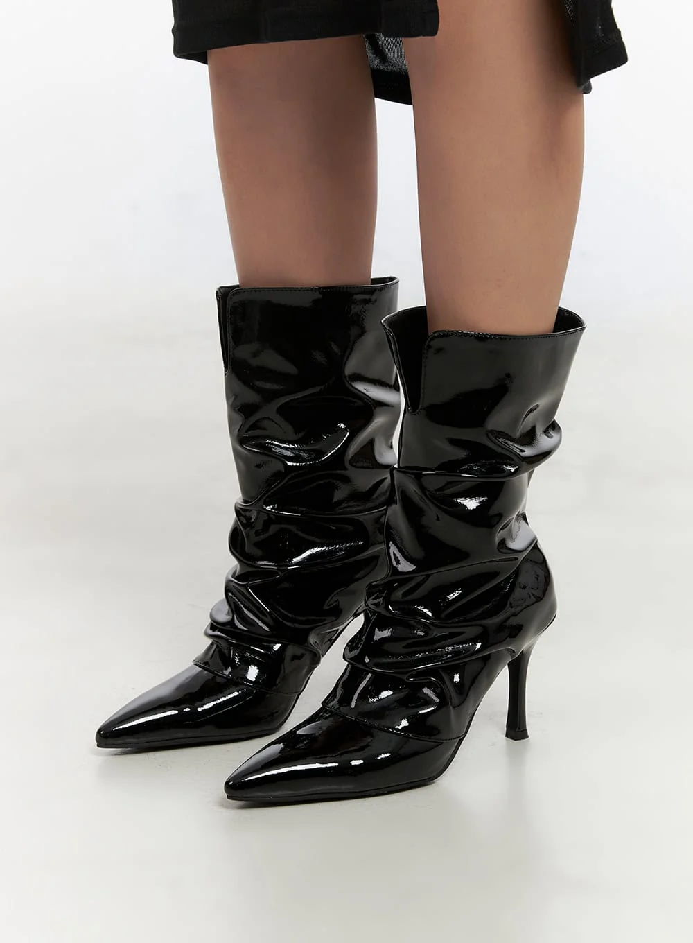 Wrinkled Faux Leather Midi Boots CN419 - Image 5