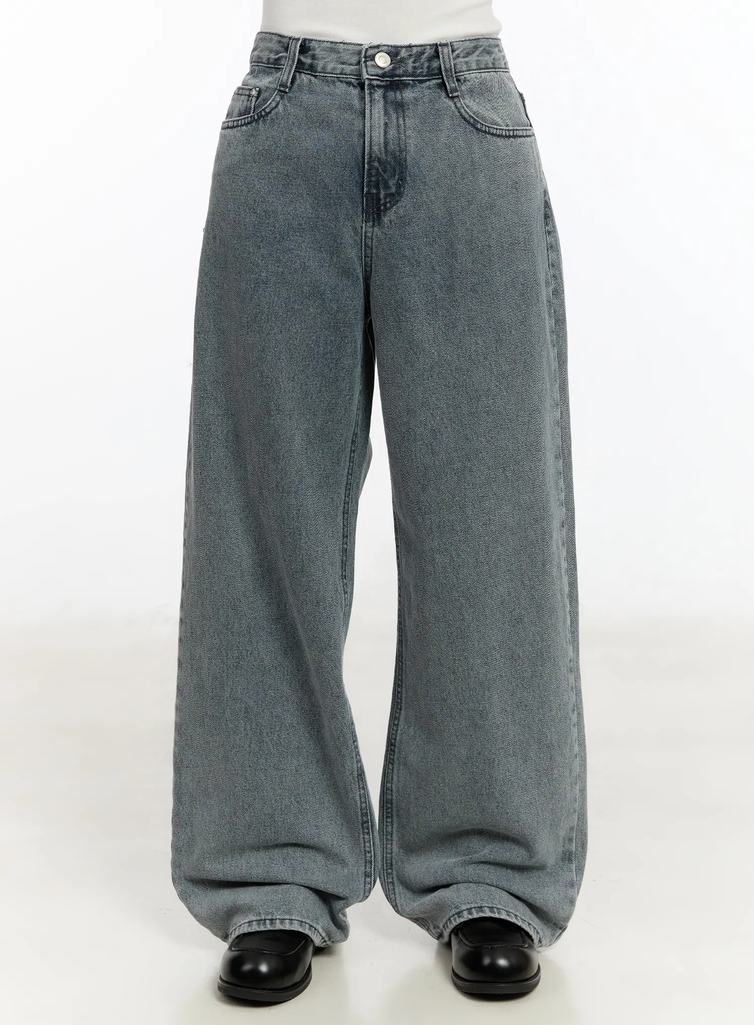 Ysabelle Gray Washed Wide Leg Jeans CM510