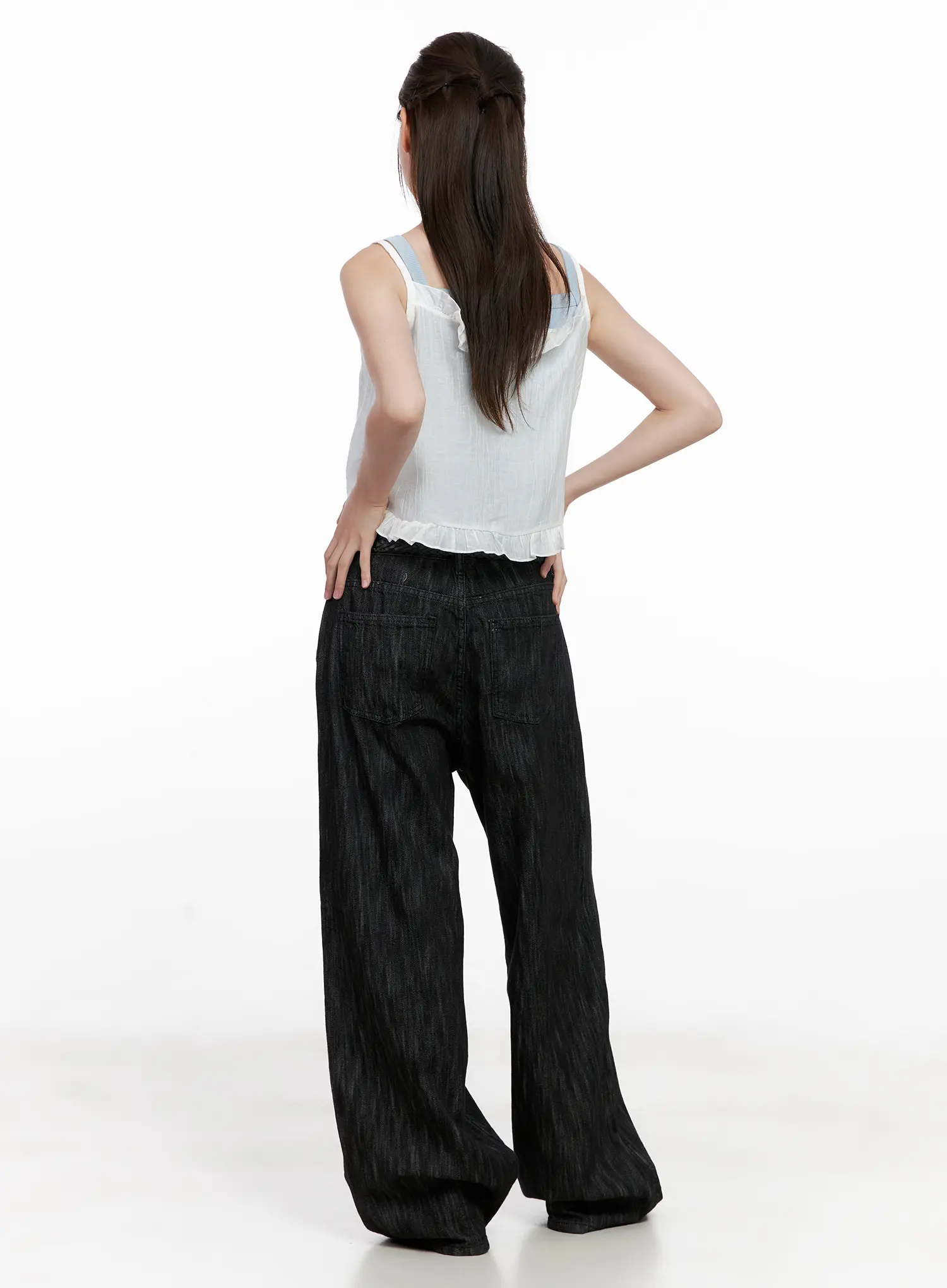 Yuha Wide-Leg Pintuck Denim Jeans CL523 - Image 10