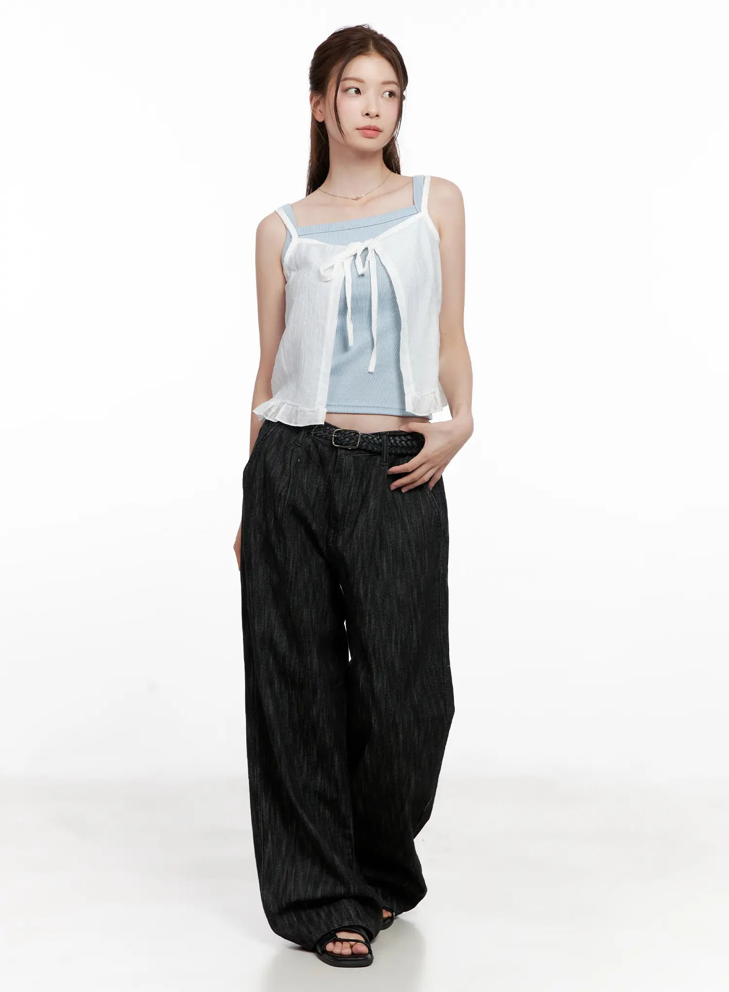 Yuha Wide-Leg Pintuck Denim Jeans CL523 - Image 2
