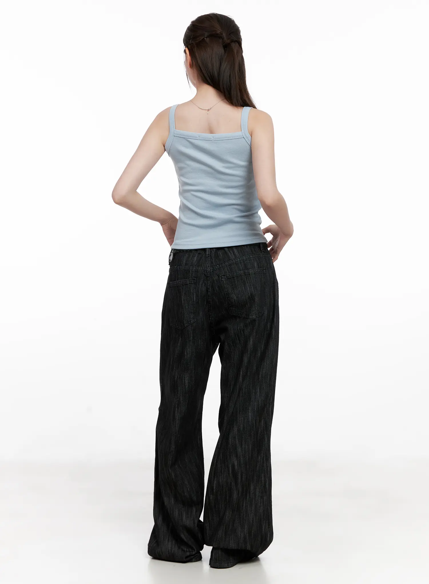 Yuha Wide-Leg Pintuck Denim Jeans CL523 - Image 7