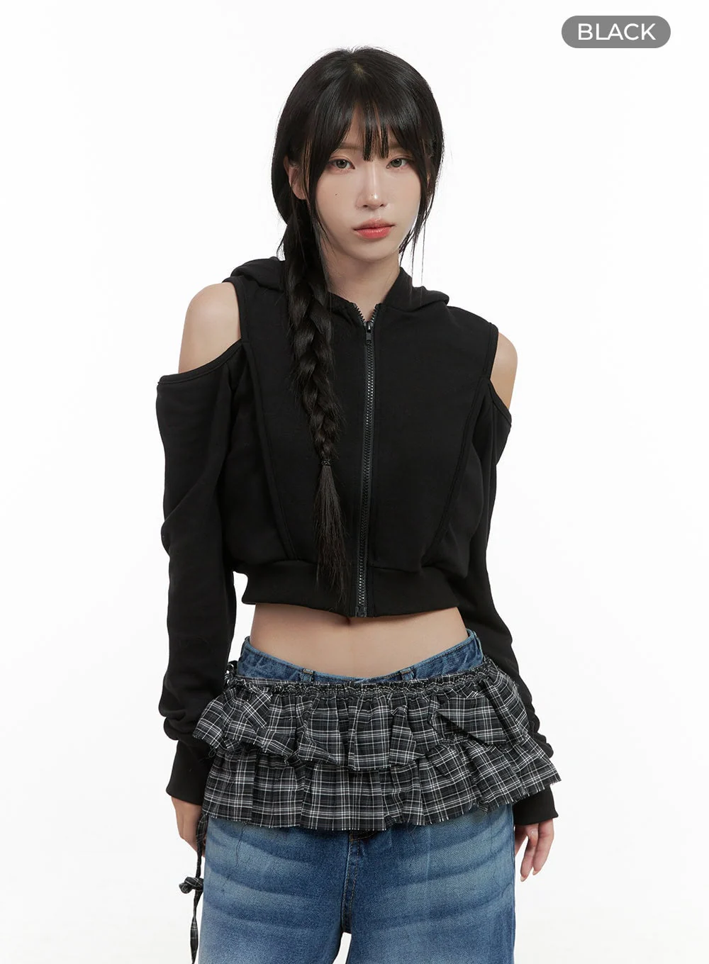 Zip-up Cut Out Crop Hoodie CS419 - Image 7