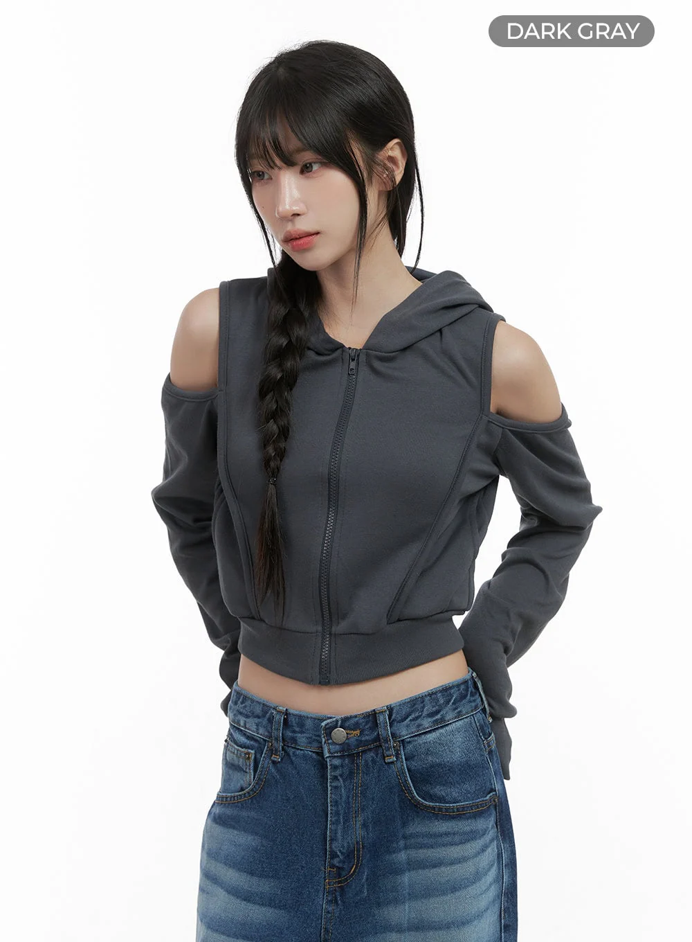 Zip-up Cut Out Crop Hoodie CS419 - Image 8