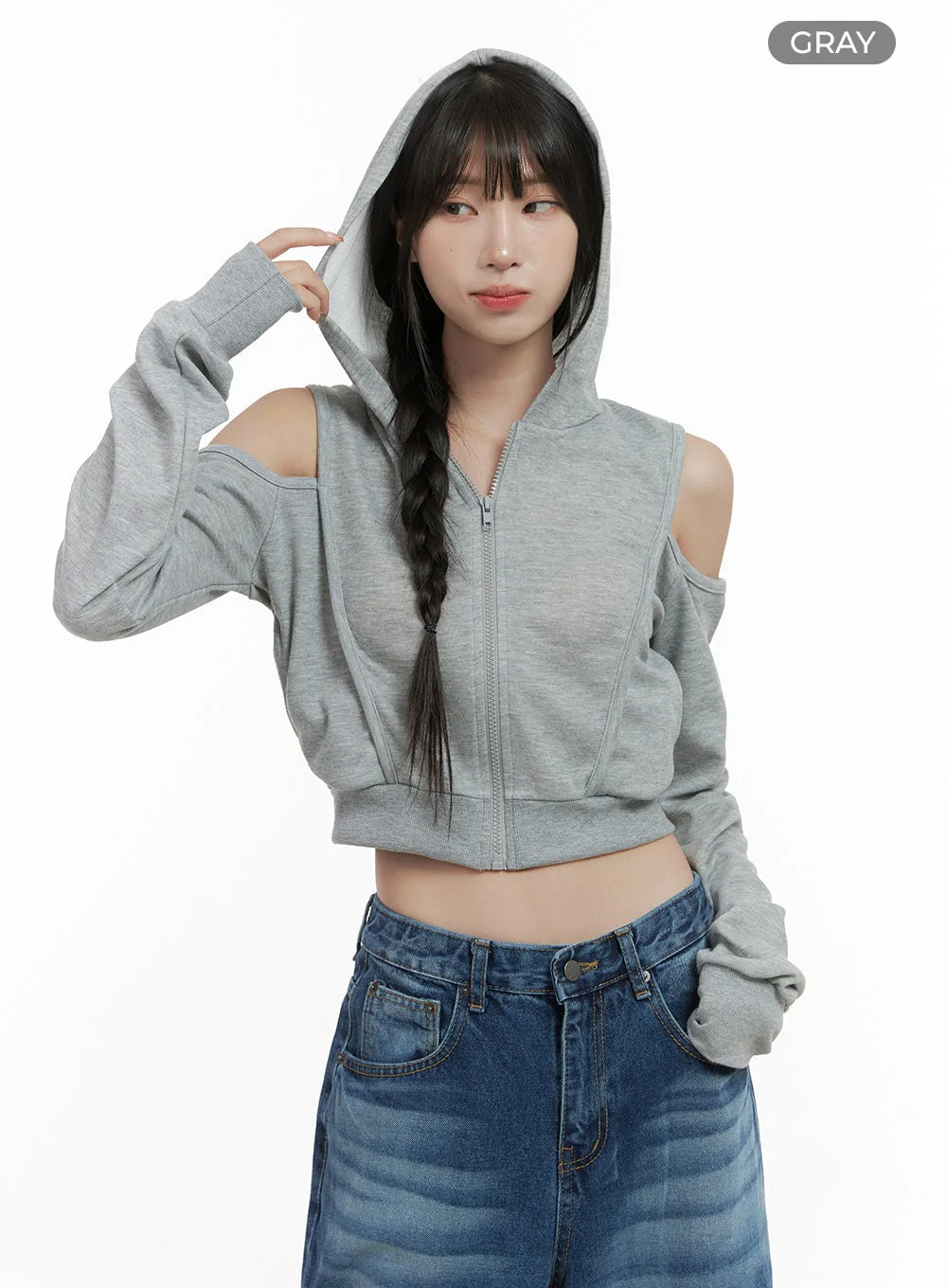 Zip-up Cut Out Crop Hoodie CS419 - Image 9