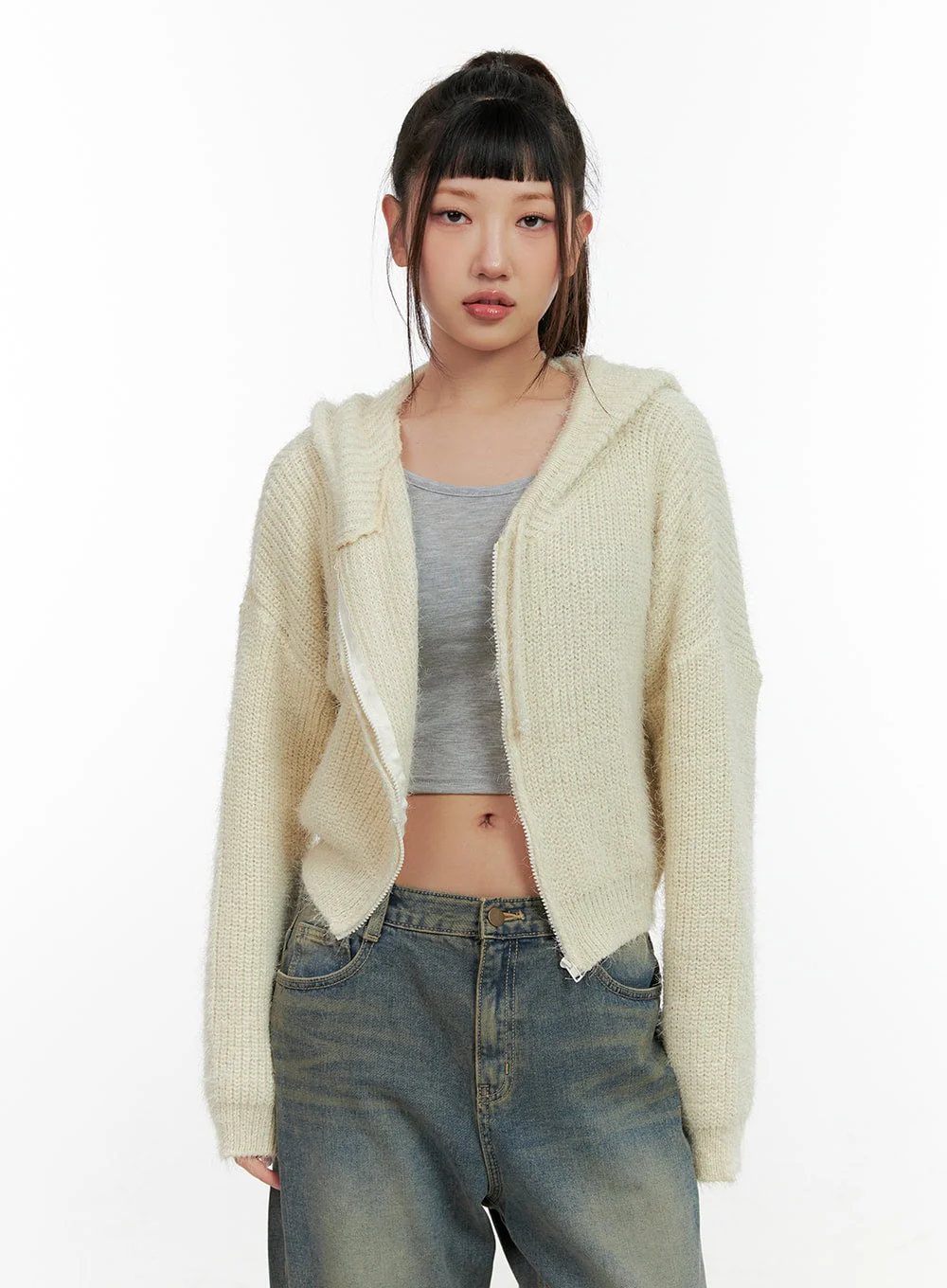 Zip-up Knit Hooded Cardigan CN401 - Image 8