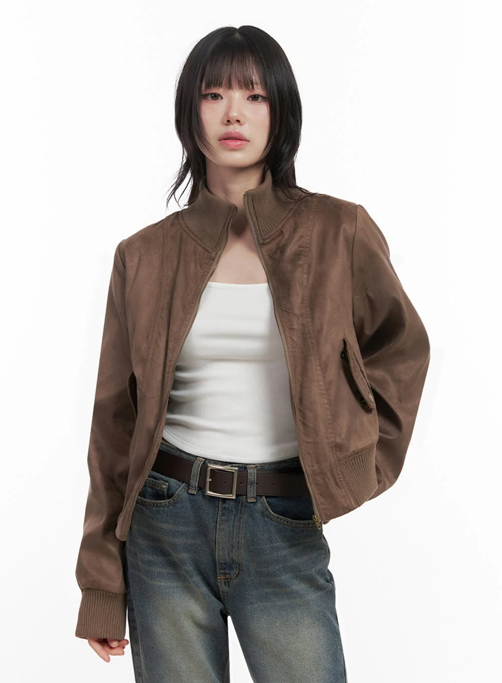 Zip-Up Suede Bomber Jacket ID402 - Image 5