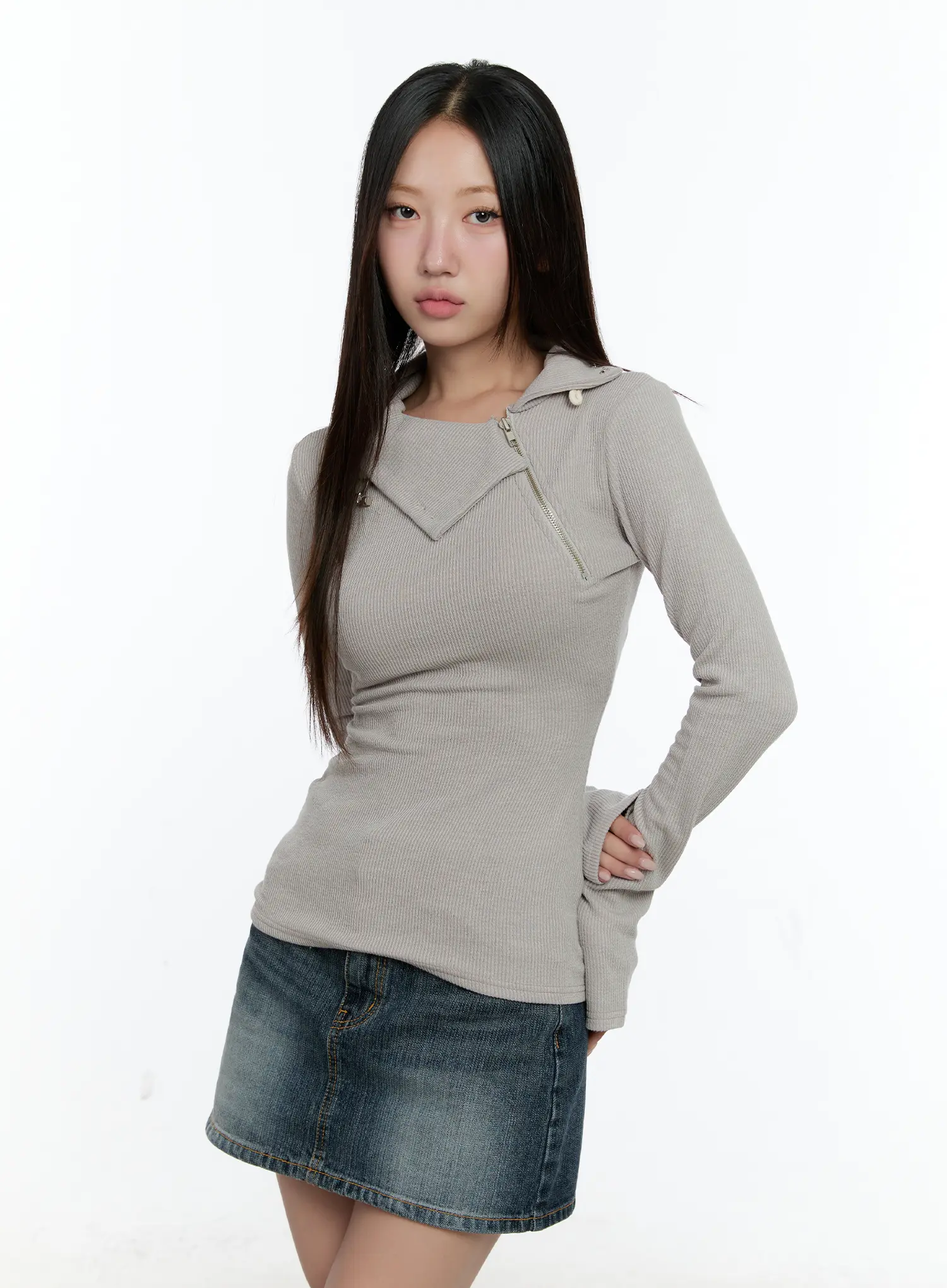 Zipper Detail Rib Knit Long Sleeve CS517 - Image 11