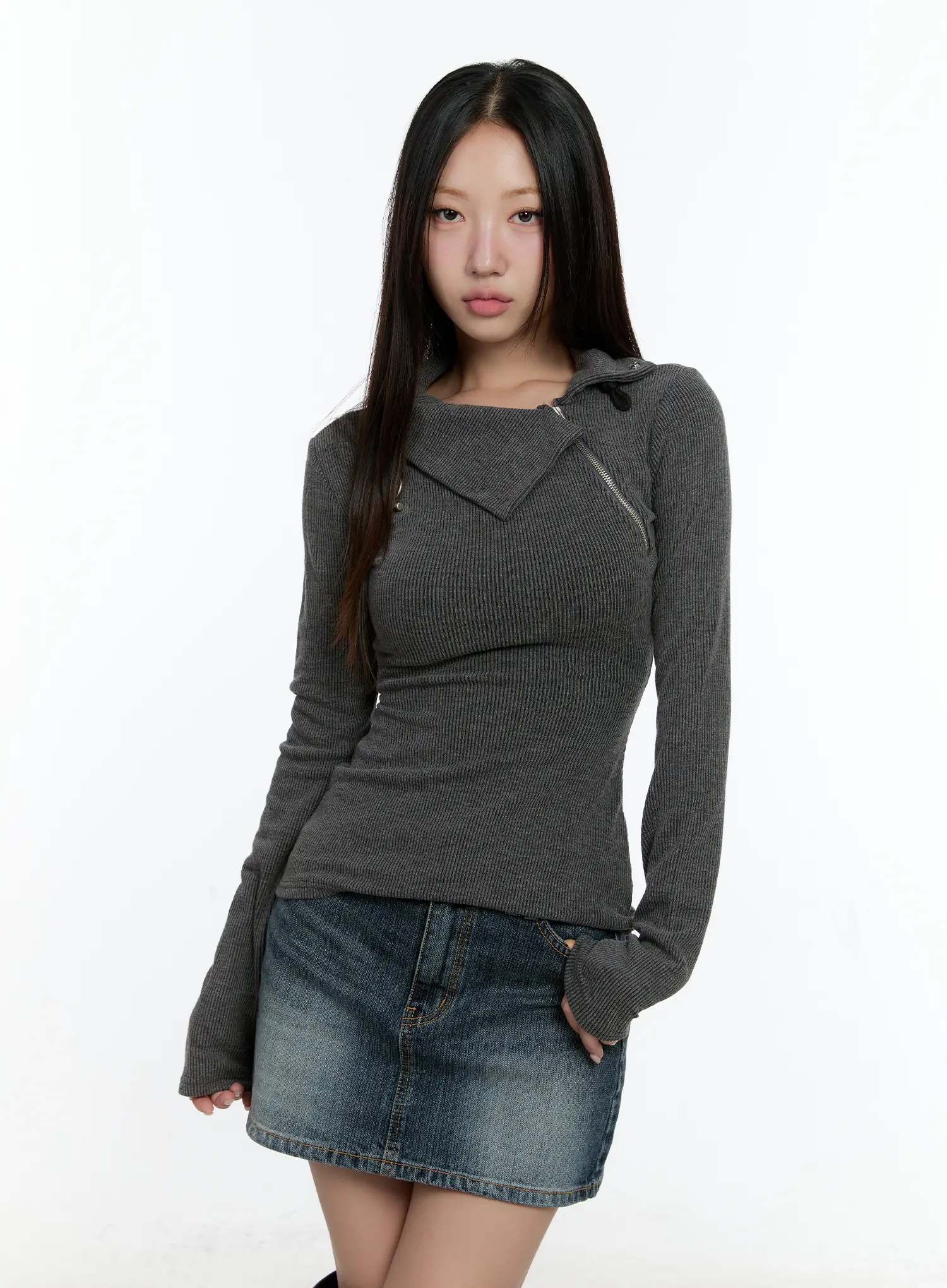 Zipper Detail Rib Knit Long Sleeve CS517 - Image 12