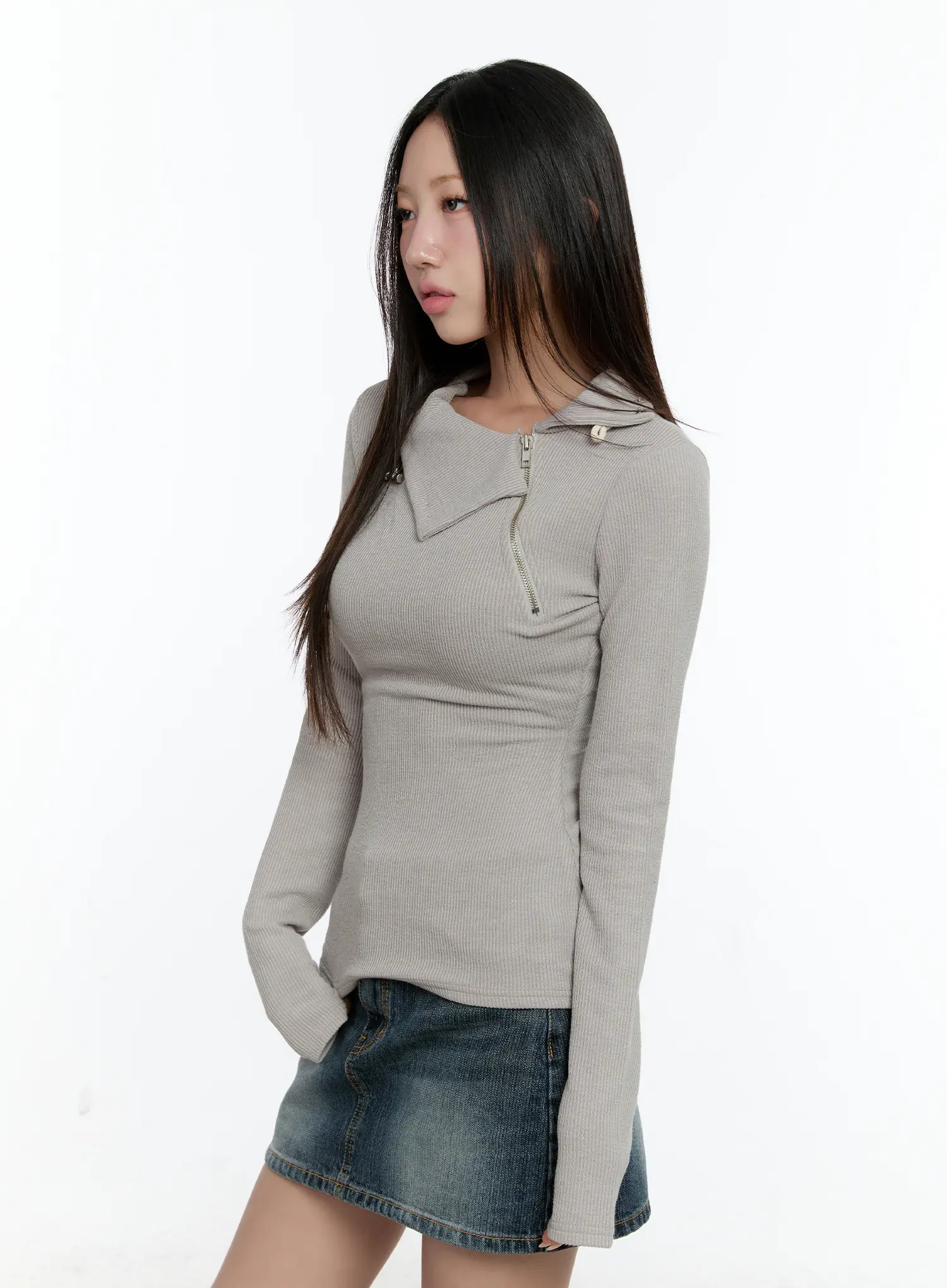 Zipper Detail Rib Knit Long Sleeve CS517 - Image 2
