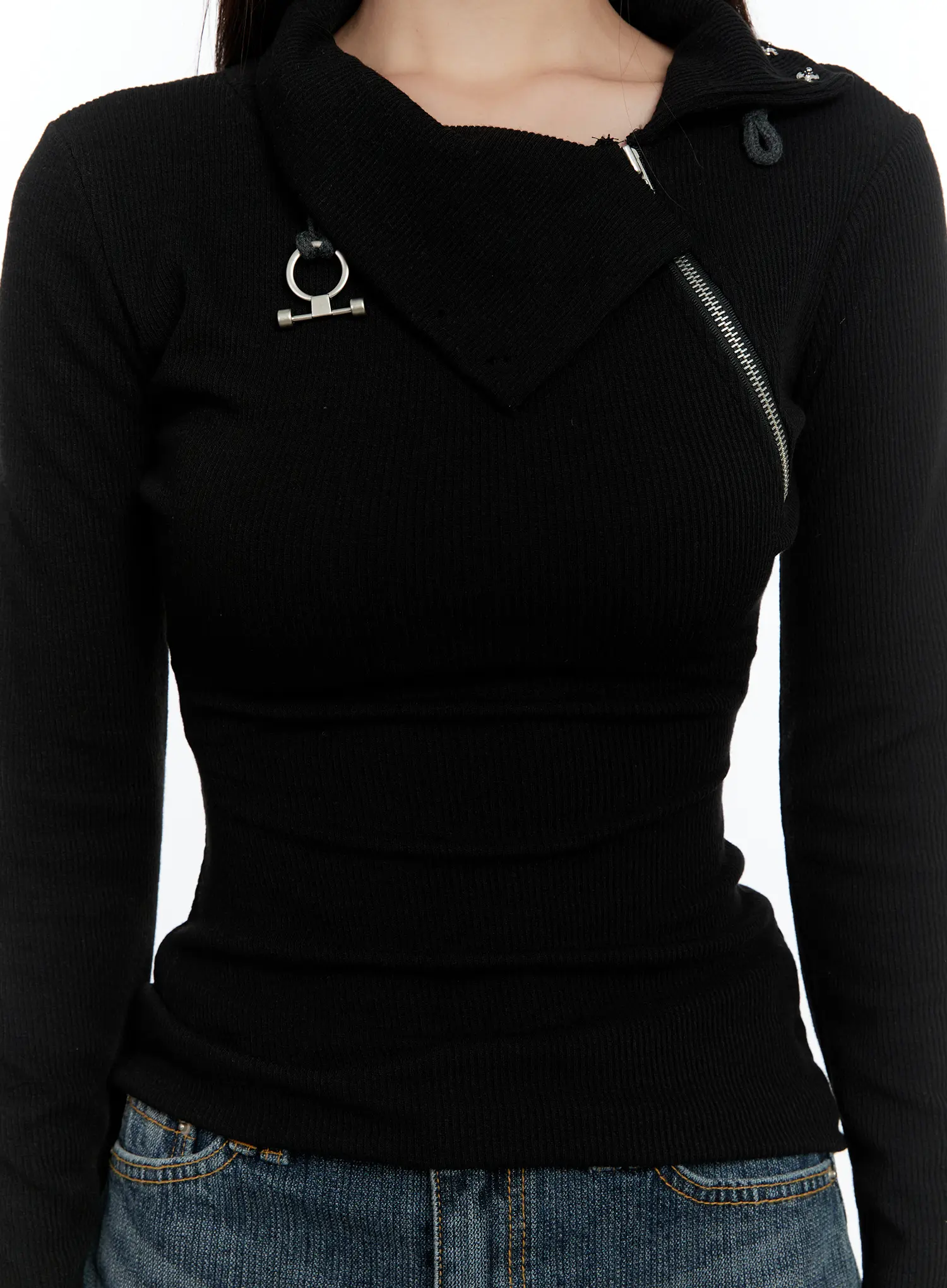 Zipper Detail Rib Knit Long Sleeve CS517 - Image 8